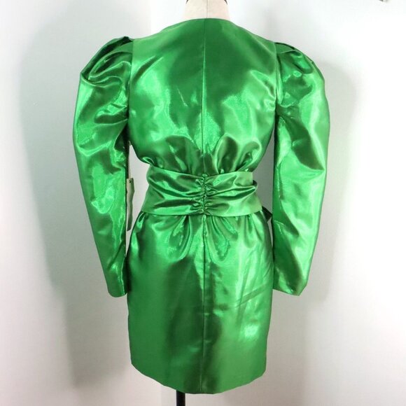 Happy x Nature Women's 2 Kate Hudson Metallic Green Wrap Dress 80's Inspired - Picture 7 of 16